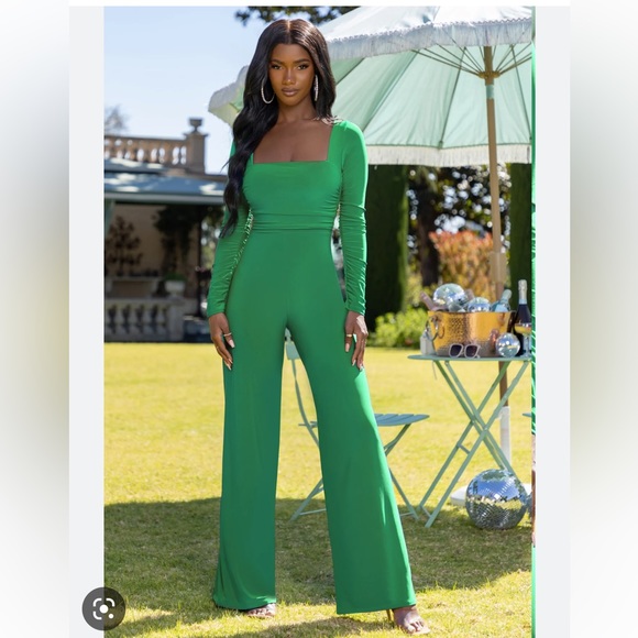 Club L London emerald green square neck jumpsuit US 2 - Picture 1 of 1